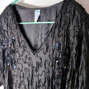 Gunit | Silk Vintage Black Beaded Sequin Top Size L
